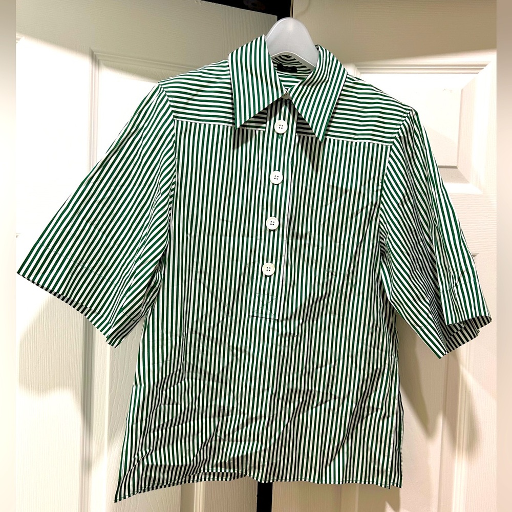 Joseph green striped short-sleeve shirt